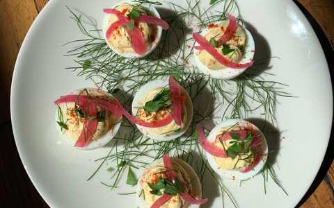 delicious healthy and sustainable deviled eggs, healthy Thanksgiving at Mockingbird in Oakland, CA