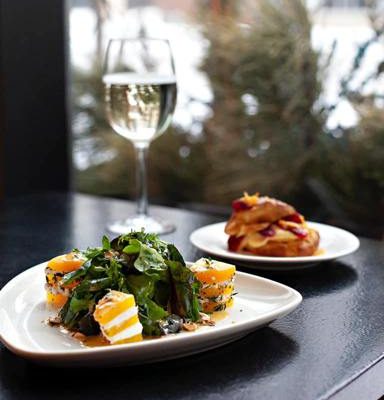 Locally sourced seasonal salad and artisan baked goods at Farmers Kitchen and Bar, Minneapolis, MN