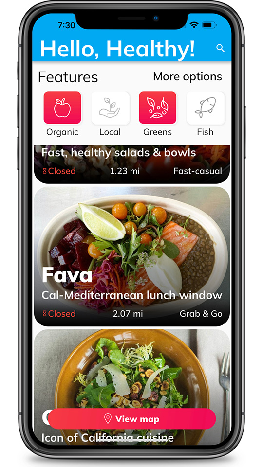 Search for healthy restaurants and sustainable food near you