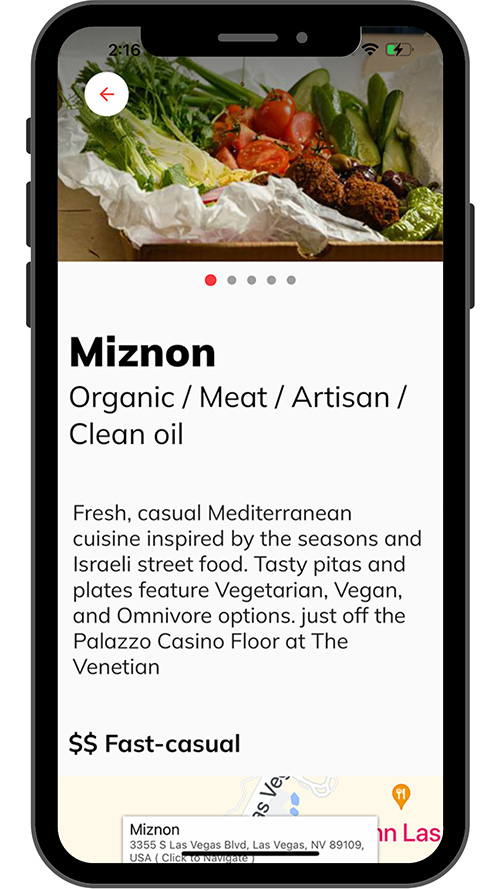 Finding healthy lunch option in Las Vegas with good vegetables and clean oils using the Healthy Anywhere app